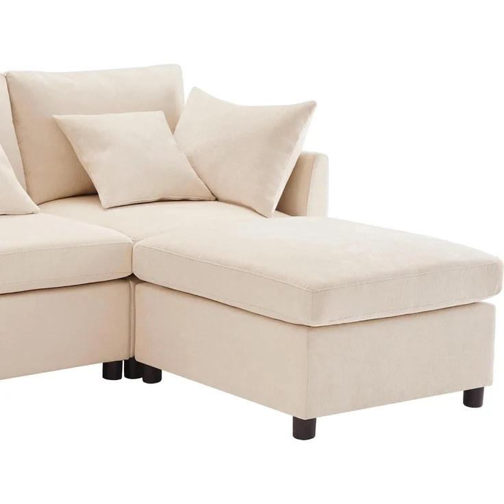 Ball & Cast U-förmiges Eckcouch mit Schlaffunktion, 4-Sitzer Sofa mit 2 Fußhocker für das Wohnzimmer Wohnung Villa, 278 x 81 x 161 (BxHxT), Beige – Bild 10