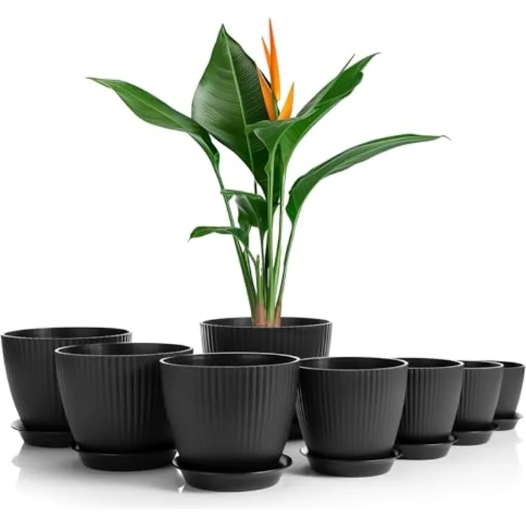 BigDean 8er Blumentopf Set Pflanzentopf mit Untersetzer Anthrazit