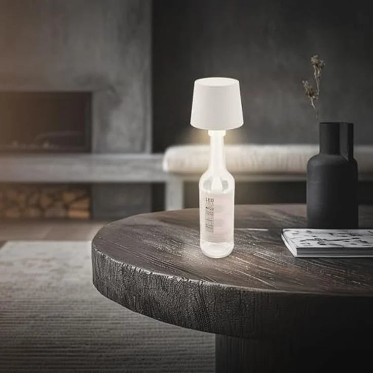 BRILONER - LED Flaschenlampe kabellos mit Touch, dimmbar, warmweiße Lichtfarbe, Flaschenleuchte, LED Lampe, Akku Tischleuchte, Weinlampe, Flaschenlampe Aufsatz, 10,5x11,5 cm, Altweiß – Bild 4