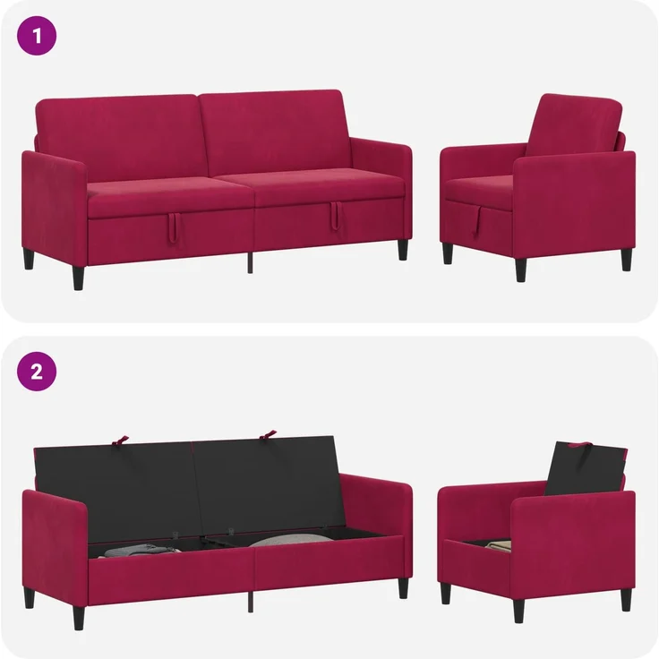 vidaXL Sofa Set mit Stauraum 2 stk. Weinrot Polyester 3429251 – Bild 7