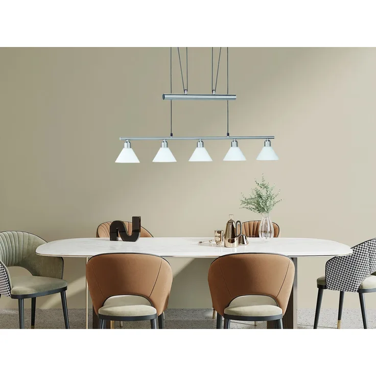 Pendelleuchte Stamina, Glas, Metall, Silber, Grau, 102 x 180 x 14 cm