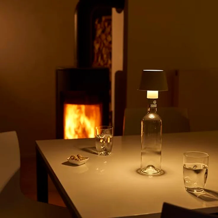 Northpoint LED Akku Tischlampe Flaschenlampe mit Touchsensor, warmweißes Licht (3000K), beige, stufenlos dimmbar, IP54, USB-C Ladeanschluss – Bild 5