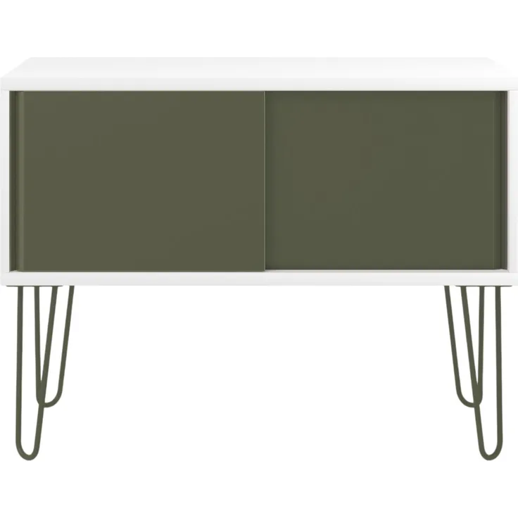 Bisley MultiRange Sideboard in Weiß-Olivgrün - Büroschrank mit Schiebetüren 100cm breit, Retro-Design Kommode aus Holz & Metall, Schrank für Ordner, Bücher & Büro-Material, MS1007H-005-623