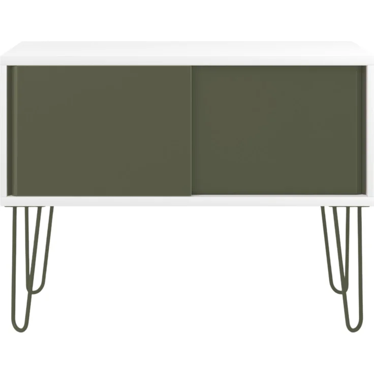 Bisley MultiRange Sideboard in Weiß-Olivgrün - Büroschrank mit Schiebetüren 100cm breit, Retro-Design Kommode aus Holz & Metall, Schrank für Ordner, Bücher & Büro-Material, MS1007H-005-623