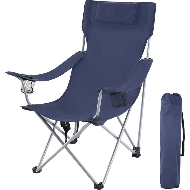 Songmics 'GCB09IN' Campingstuhl klappbar, mit Armlehnen und Getränkehaltern bis 150 kg belastbar, Eisengestell / Oxford-Gewebe dunkelblau , 81 x 70 x 91 cm