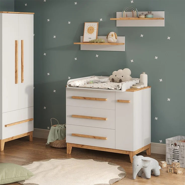 Wickelkommode Malia Weiß 98x98 cm mit 1 Tür & 3 Schubladen Vitalispa – Bild 3