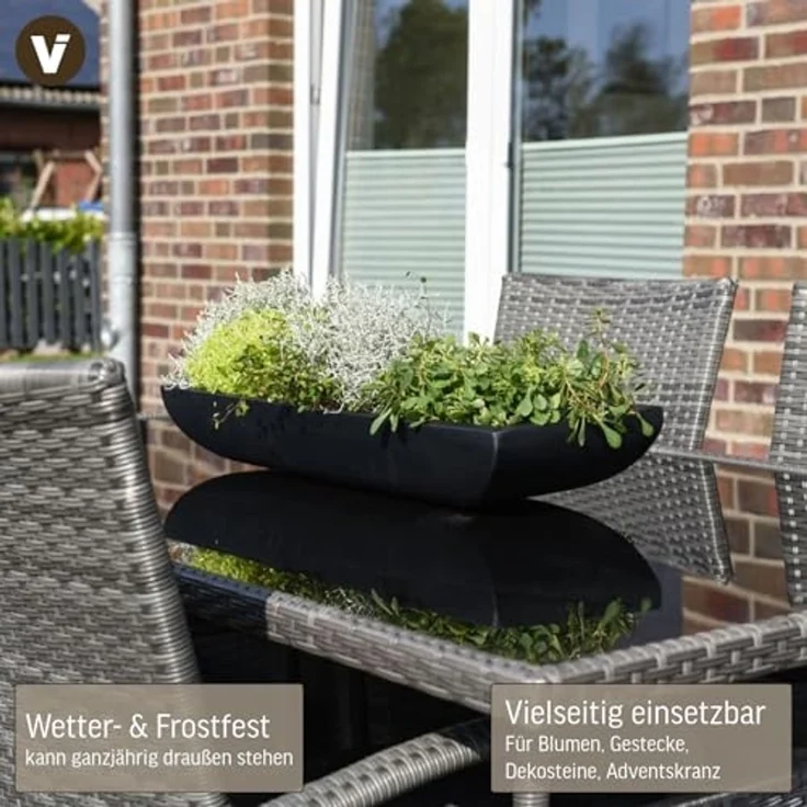 VIVANNO Pflanzschale Fiberglas ZOEY Schale, Anthrazit Matt 49x19x8 cm – Bild 2