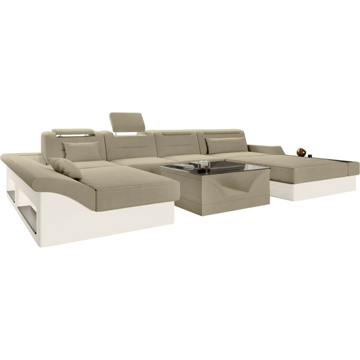 Sofa Dreams - Wohnlandschaft Monza U Form Stoffsofa - Chenille | Samtstoff - Creme - Rechts – Bild 1