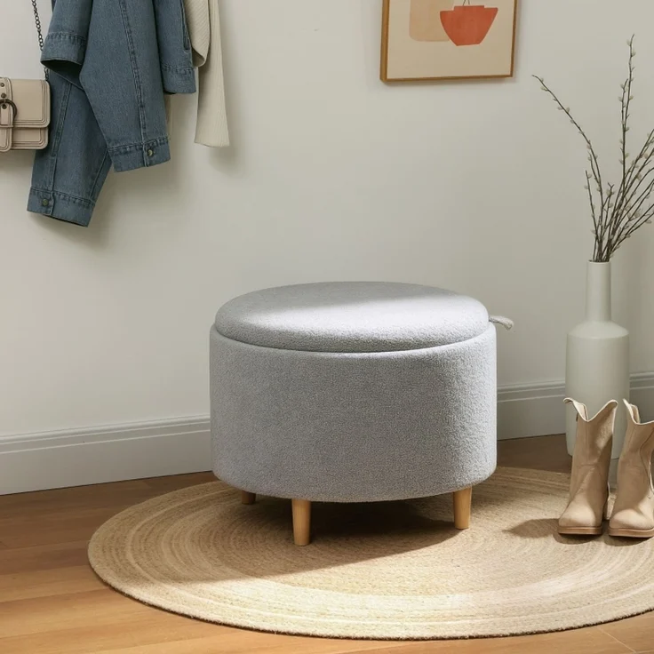 Hocker Polsterhocker, Teddyfleece, versteckter Stauraum, umkehrbarer Deckel, 56 cm x 56 cm x 42 cm, Grau--Grau--56x56x42cm--YOUDENOVA – Bild 2