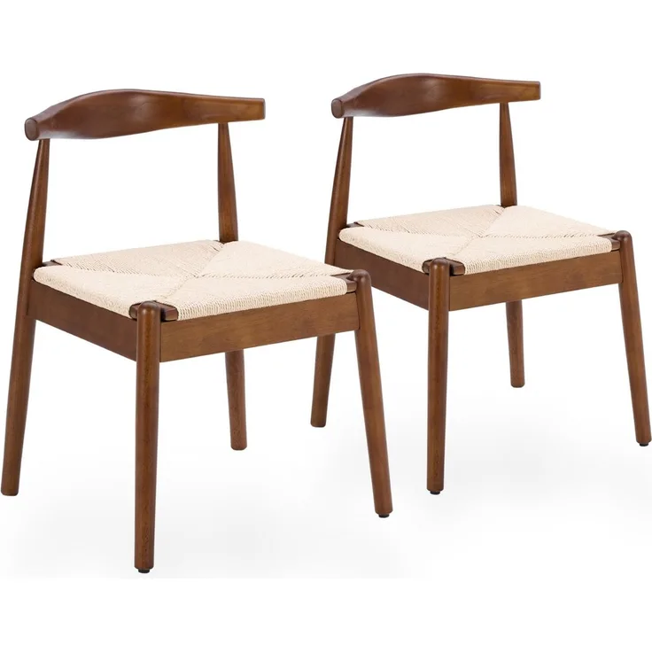 SeedWave Esszimmerstuhl Holz-Esszimmerstühle 2er Set mit Papierkordel-Sitzfläche (2er Set), Armlehnenlose Stühle mit gebogener Rückenlehne