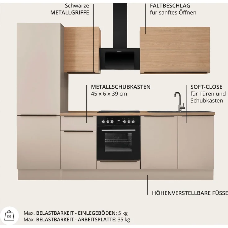 KOCHSTATION Küchenzeile Cocco B/H/T 270x211x60 cm, Breite 270 cm, wahlweise mit E-Geräten und Induktion – Bild 4