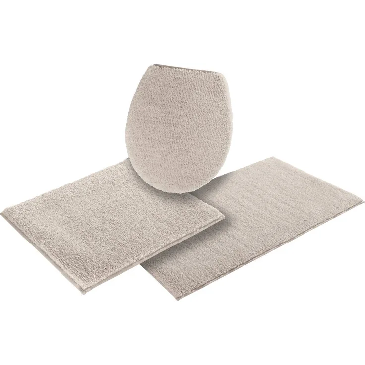 my home Badematte Vanessa, Höhe 10 mm, rutschhemmend beschichtet, fußbodenheizungsgeeignet, schnell trocknend, strapazierfähig, Polyester, rechteckig, 3-tlg. Hänge-WC Set, Badteppich, weiche Haptik, unifarben