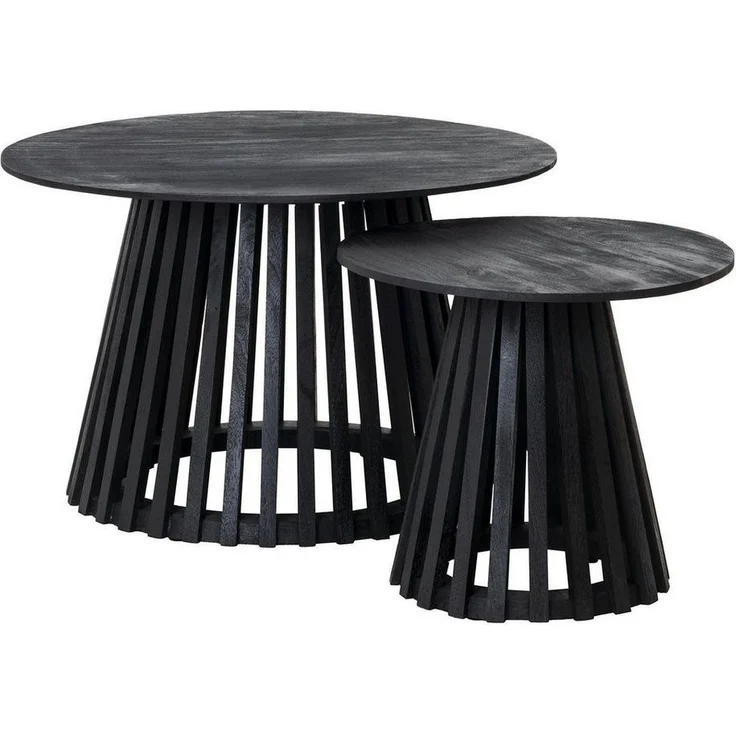 Gutmann Factory Couchtisch 2-teiliges Set CORBY, Schwarz, Mangoholz massiv, Ø 70 x H 45 cm, Ø 45 x H 40 cm – Bild 5