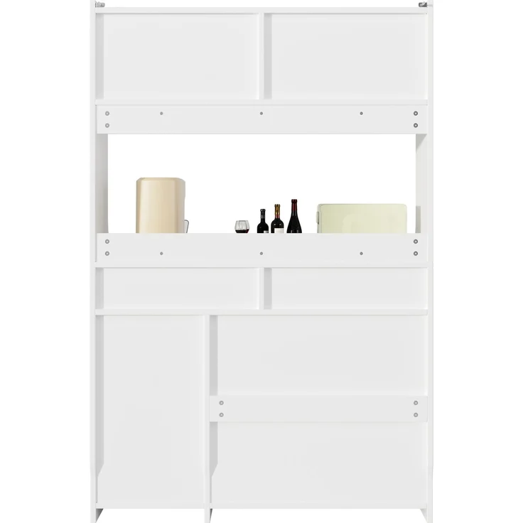 LED-Hochschrank 120×40×180 cm, App-gesteuert, Glasschiebetüren, Aluminiumgriffe, 2 Schubladen, verstellbare Einlegeböden, 180cmx120cmx40cm, Weiß – Bild 8