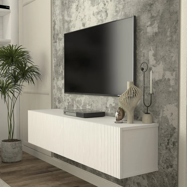 TV-Lowboard hängend Verpsboga 135x32x30 cm Weiß [en. casa] – Bild 5
