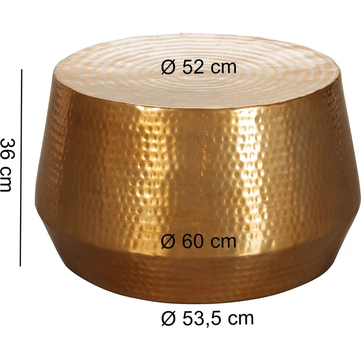 Wohnling Couchtisch 60x36x60cm Aluminium Gold Orientalisch Rund Hammerschlag Modern – Bild 8