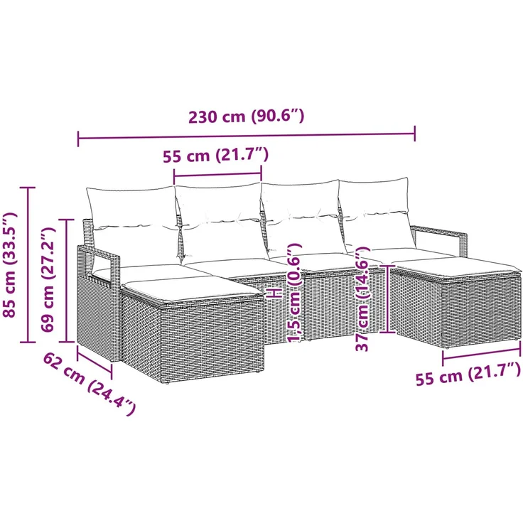 vidaXL Sofa Set 6 Stk. Braun [Synthetisch]: Poly Rattan 3346494 – Bild 8