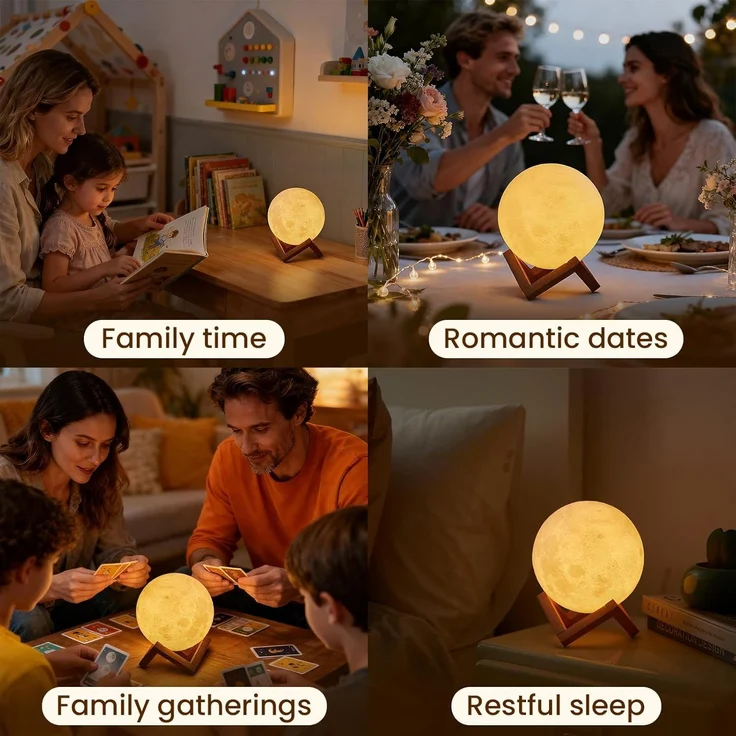 EXTSUD LED Nachtlicht 15cm Mond Lampe 16 Farben 3D Mondlampe mit Fernbedienung, Touchschalter eingebaut Batteriebetrieben dimmbar USB Wiederaufladbare, Nachtlampe Schlafzimmer Dekorative Lichter, für Kinder, M15 – Bild 8
