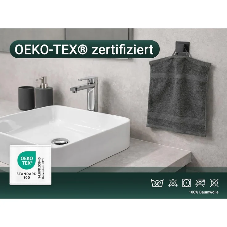 ZOLLNER 10er Set Seiftücher 30x30 cm Baumwolle 500 g/qm grau – Bild 3