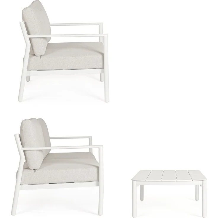 4er Garten-Set Risuri - Aluminium Off-White & Polyester-Stoff Grau – Bild 4