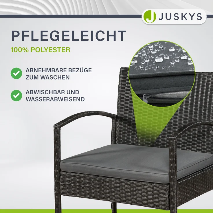 Juskys Polyrattan Gartenmöbel-Set Trinidad – Balkonmöbel-Set mit Tisch, Sofa & 2 Stühlen – Sitzgruppe für 4 Personen Schwarz mit Auflagen Dunkelgrau – Bild 5