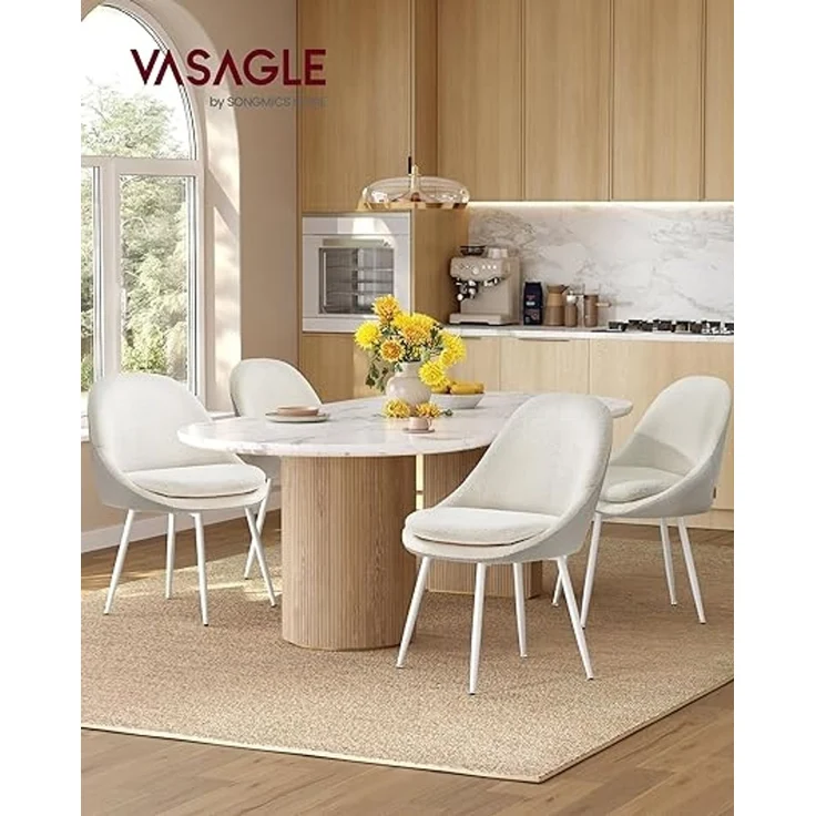 VASAGLE Esszimmerstuhl 4er Set, Küchenstuhl, bis 120 kg belastbar, Kissen mit 5,5 cm dickem Schaumstoff gepolstert, nach außen stehende Beine, für Büro Wohnzimmer, cremeweiß-wolkenweiß KDCDE184W14 – Bild 2