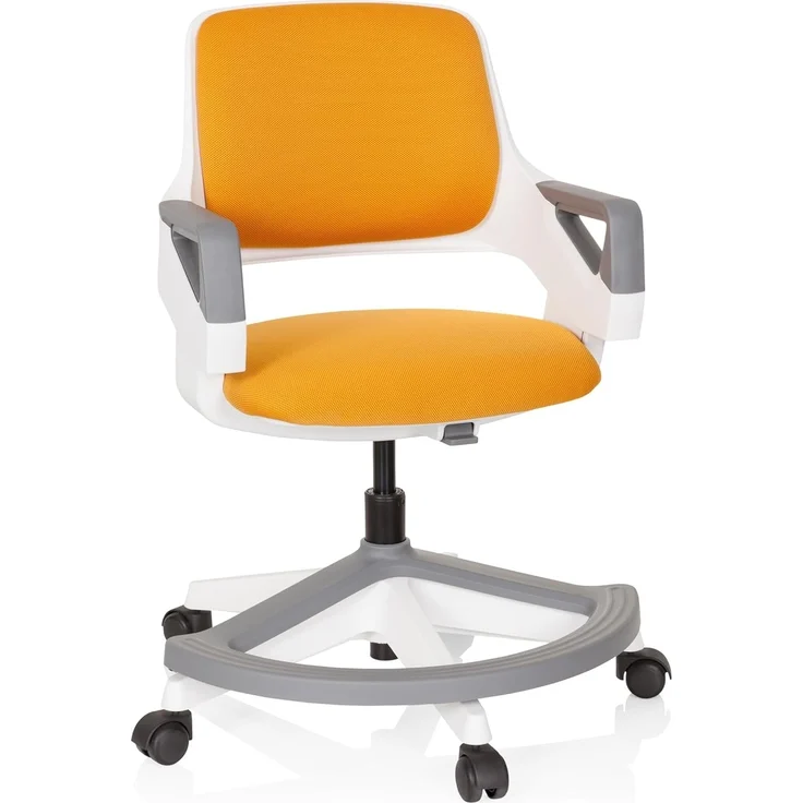 hjh OFFICE 640490 Kinder- und Jugendstuhl Kid Flex Stoff Orange mitwachsender Drehstuhl, Fußablage & Rückenlehne höhenverstellbar – Bild 1