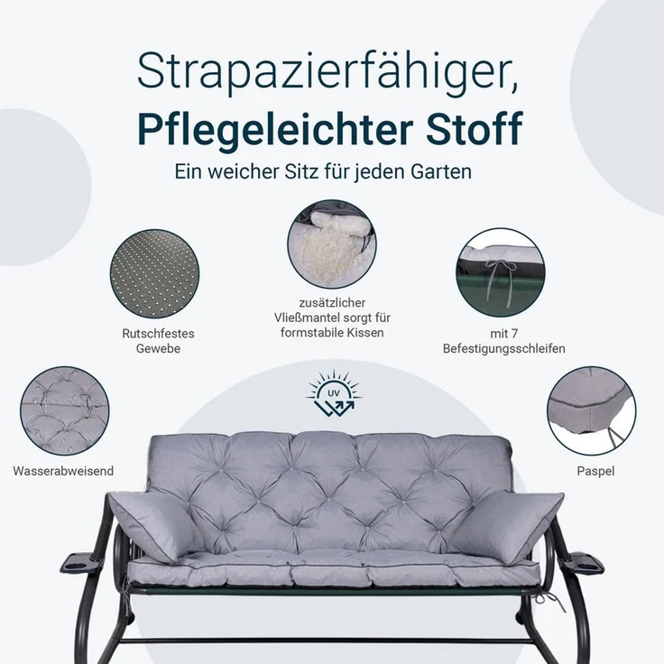 TexDeko Auflagekissen Ecolen Gartenbankauflage für Hollywoodschaukel mit Rückenlehne, (1x Gartenbankauflage für Hollywoodschaukel + 2x Kissen), UV-Beständig – Bild 4