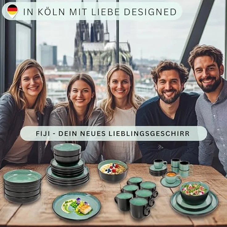 Sänger Fiji Tafelservice, 24-teiliges Geschirr-Set aus grünem Steingut, kratzfest, spülmaschinen- und mikrowellengeeignet – Bild 6