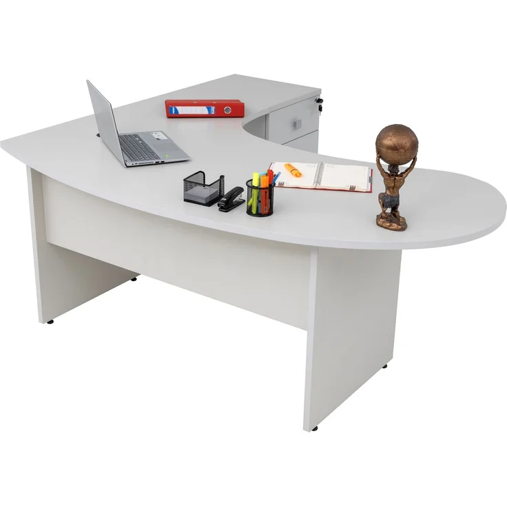 Winkelschreibtisch "Gela", Holzfuß, grau Dekor, 180 x 120 x 74 cm, inkl. Beistellcontainer, rechts gewinkelt – Bild 9