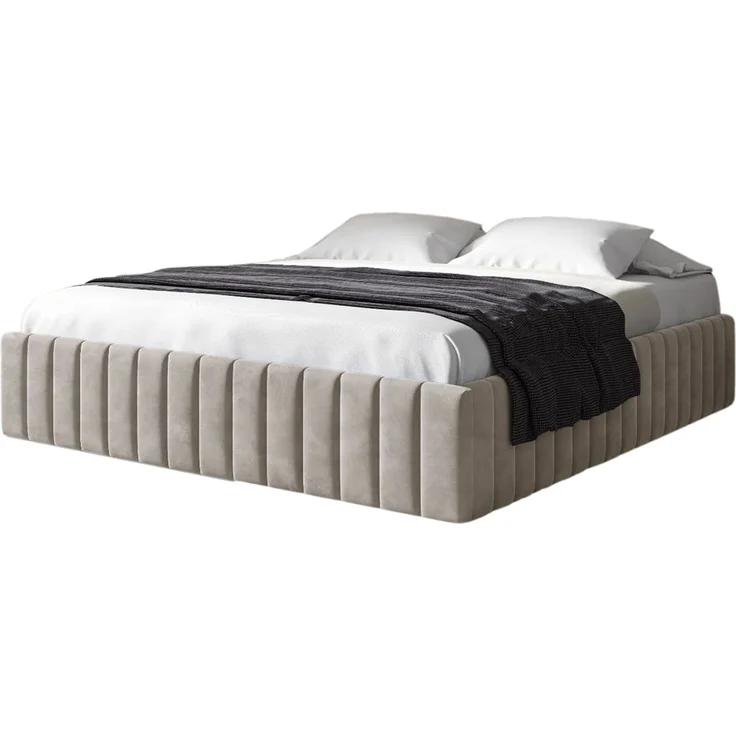 MEBLINI Polsterbett 160x200 mit Lattenrost und Matratze – BOURNE – Beige Samt – Doppelbett mit Bettkasten - Stauraumbett - Bett mit Stauraum – Bild 2