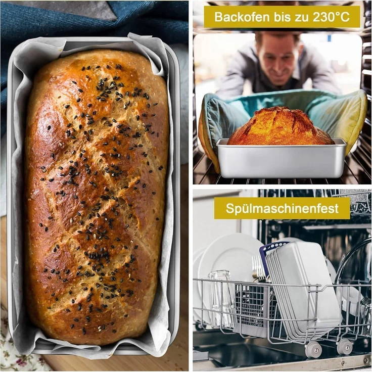 HaWare Brotbackform 4er Set, Edelstahl Kastenform für Toastbrot & Kuchen, Rechteckig, 23,5x12,6x6 cm, Gesund & Langlebig, Spülmaschinenfest – Bild 6