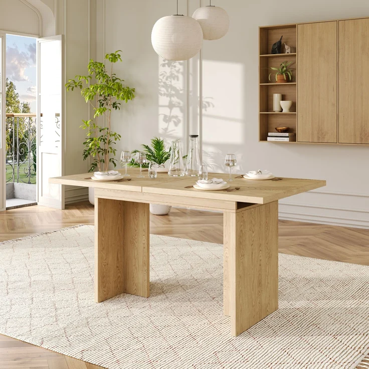 Ausziehbarer Esstisch, 140/180*80 cm, geeignet für 6-8 Personen, rechteckige Form, verdickte Tischplatte, einfachen Stil,Tisch für Esszimmer, Küche, Wohnzimmer, Eichenfarbe – Bild 3