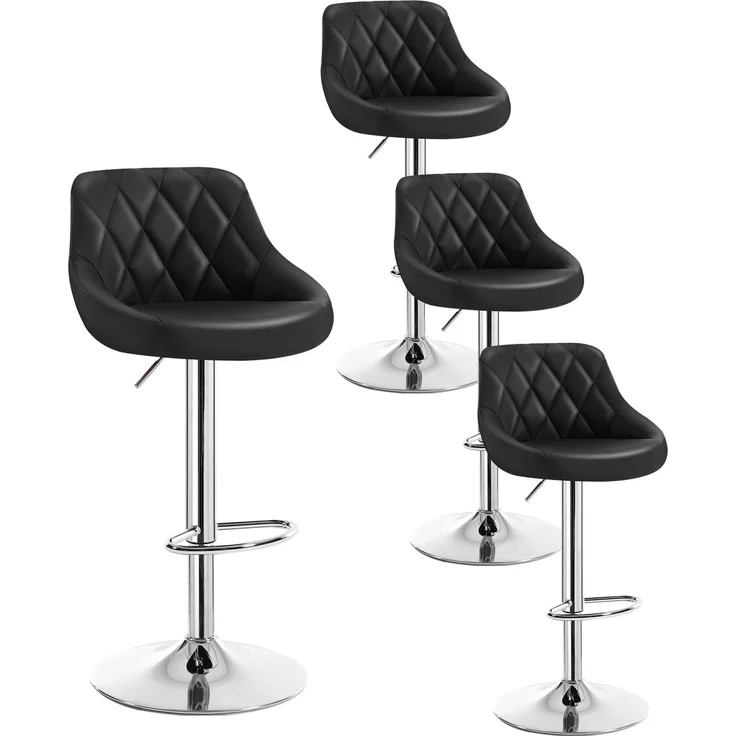 WOLTU Barhocker 4er Set, Barstuhl Höhenverstellbar, PU-Bezug, Schwarz | Drehbarer Bar Stool mit Rückenlehne und Fußstütze, rutschfeste Metallfüße, für Küche und Hausbar