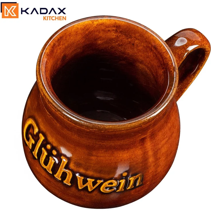 KADAX Tonbecher 250ml, 2 Stück, Keramikbecher mit Henkel für Glühwein, Met & Tee, handgefertigter Becher aus Keramik, Weihnachtstasse, Glühweintasse aus Ton – Bild 5