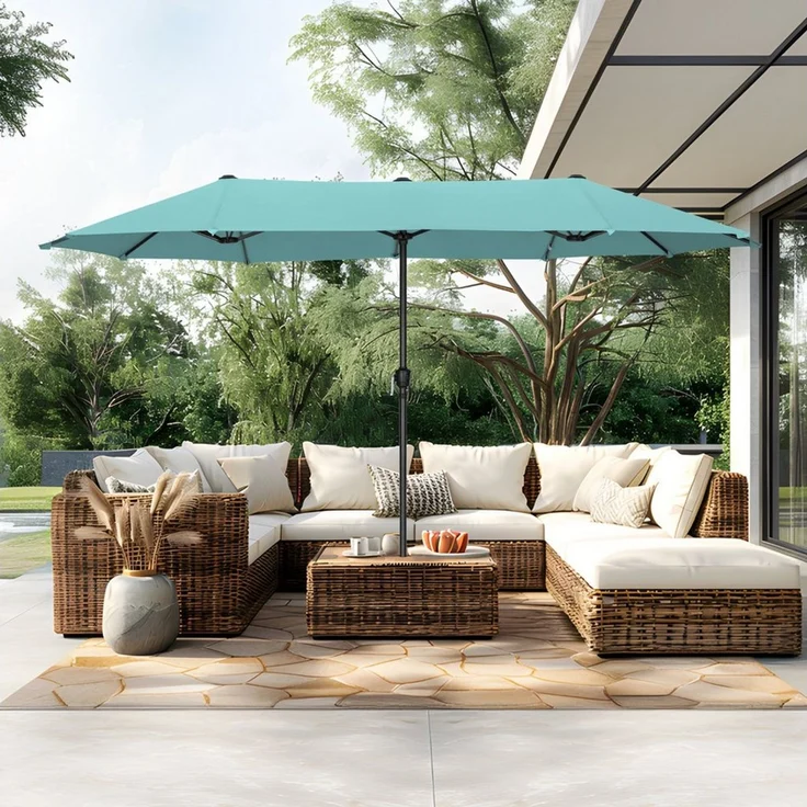PHI VILLA Sonnenschirm, Balkon Rechteckig Groß Balkonschirm Garten Gartenschirm mit Kurbel UV Schutz Parasol Windfest, Mit der rostfreien Stahlstange und 12 Stahlrippen – Bild 2