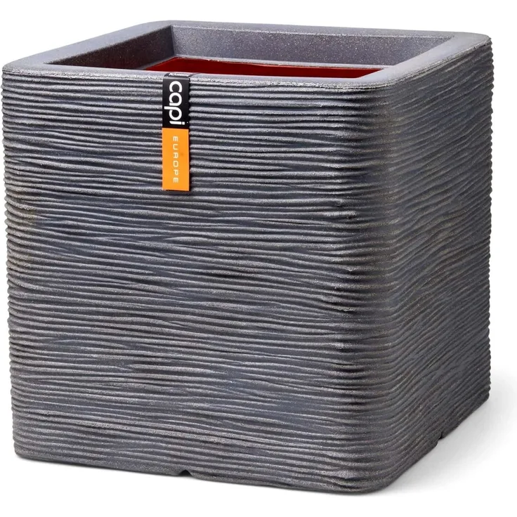 Capi Blumentopf Nature Rib Quadratisch 30 x 30 x 30 cm Dunkelgrau