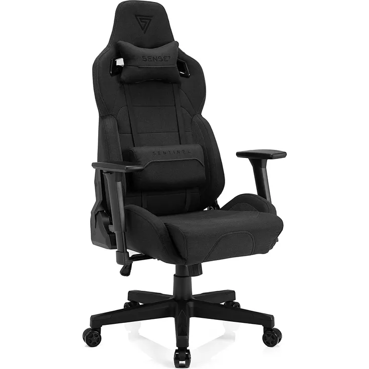 SENSE7 Gaming Stoff Sentinel Bürostuhl Zocker Gamer Ergonomischer Stuhl Armlehne Einteiliger Stahlrahmen Einstellbarer Neigungswinkel Schwarz, 40-48 x 72 x 59