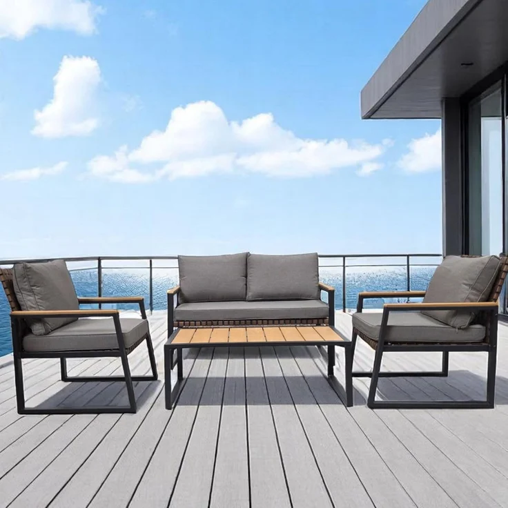 Gartenmöbel Lounge Outdoor Lounge Sitzgruppe Set 4tlg Balkon Lounge Taupe Sahara – Bild 7