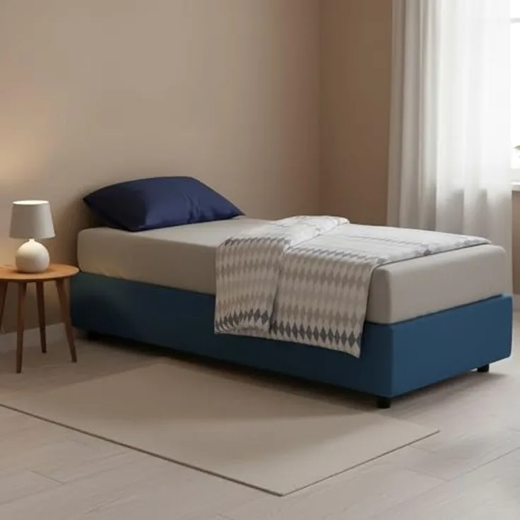 Talamo Italia - Einzelbett Sophia, Bettkasten mit Stoffbezug, 100 % Made in Italy, Öffnung vorne, inklusive Matratze 90x190 cm, Blau