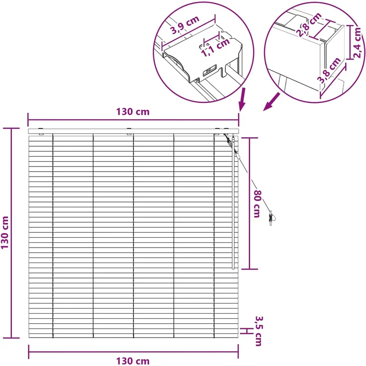 vidaXL Venezianische Jalousie Dunkelbraun 130 x 130 cm 35 mm 42015547 – Bild 9