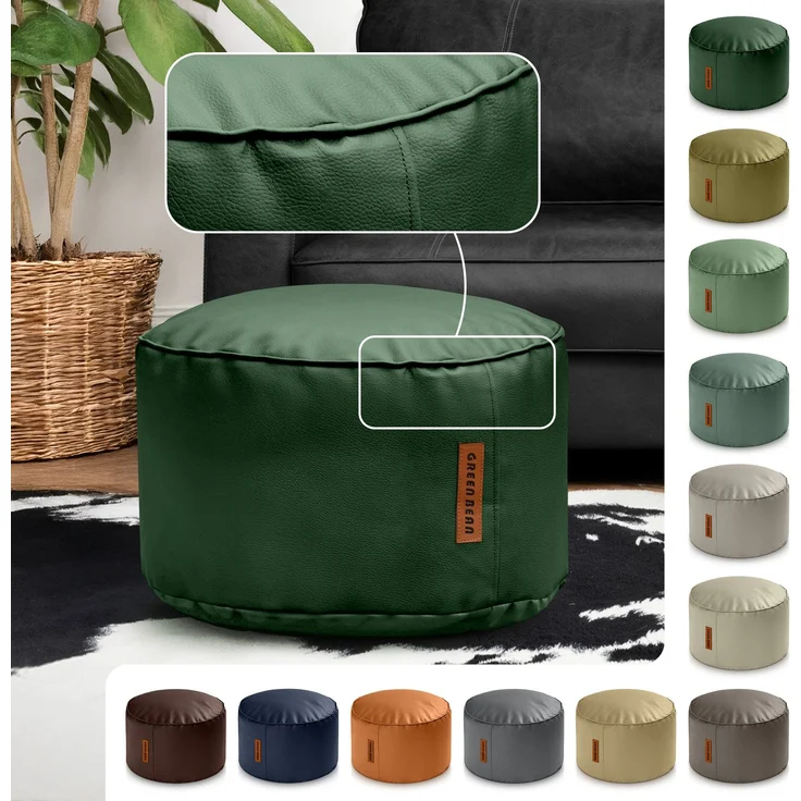 Green Bean® Sitzhocker aus Kunstleder - Pouf mit EPS Perlen Füllung - 43 x 30 cm - perfekte Ergänzung zum Sitzsack - Dunkelgrün – Bild 2