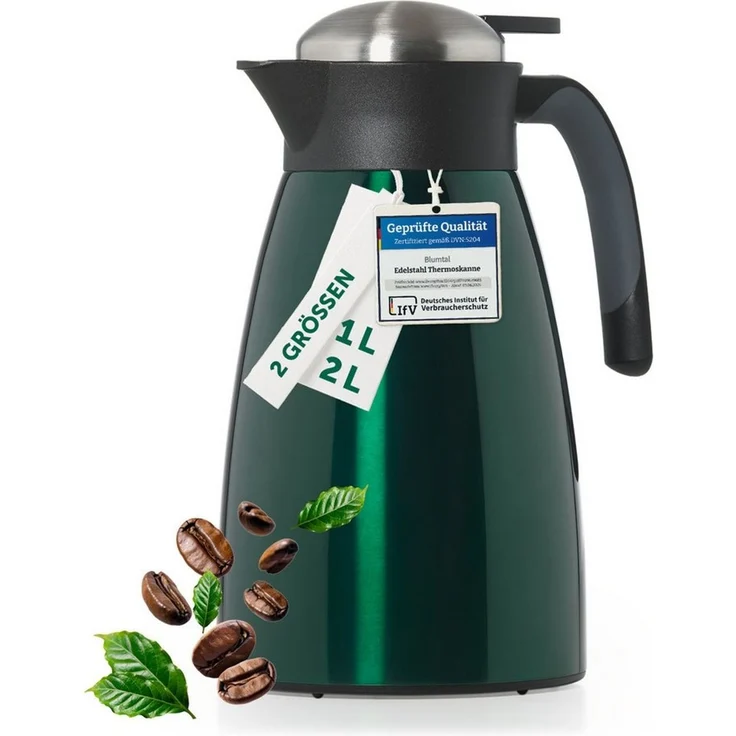 Blumtal Isolierkanne Thermoskanne Carla - 1L Bruch- und auslaufsicher, 2 l, Quick Tip Verschluss, BPA-frei, hält Getränke stundenlang warm & kalt – Bild 1