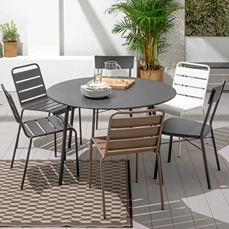 Oviala Palavas Gartentisch, runder Metalltisch, grau, 120 cm Durchmesser, witterungsbeständig, für 4-6 Personen – Bild 2