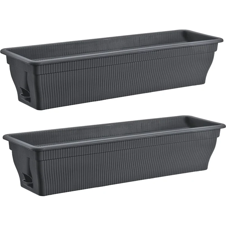 2x Blumenkasten 80cm Balkonkasten mit Wasserspeicher anthrazit, 18 L - Blumenkästen wetterfest Pflanzkasten mit Einsatz für Garten und Balkon witterungsbeständig, grau – Bild 1