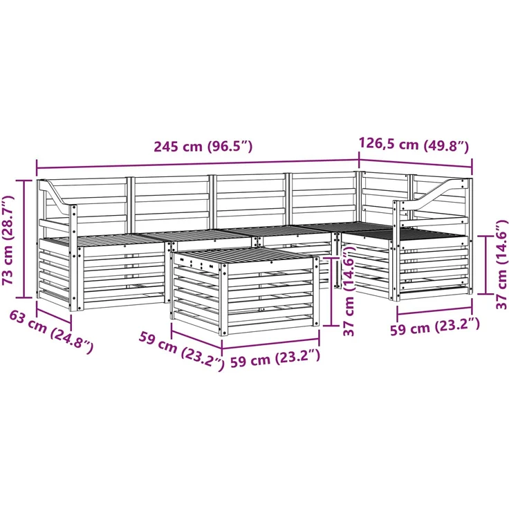 vidaXL Outdoor-Sofagarnitur 6 stk. 5-Sitzer Weiß Massivholz Akazie 3391889 – Bild 9