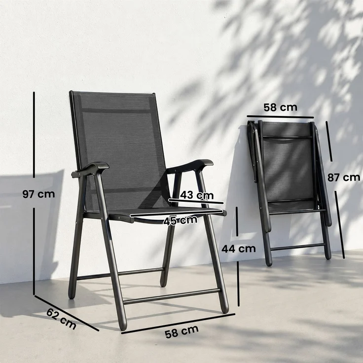 Outsunny Klappstühle, Stahl, Texteline, Schwarz, 62L x 58B x 97H cm – Bild 3