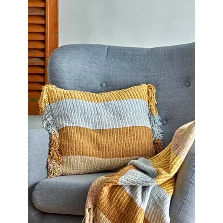 Creative Collection Bloomingville Decke ISNEL Gelb Blau Braun Gestreift 160x130 cm Wolldecke Plaid – Bild 5