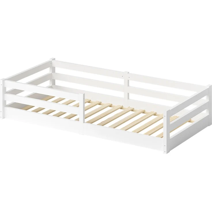 Bellabino 'Iskri' Bodenbett 90x200 cm, weiß, Massivholz Kiefer, Montessori Kinderbett mit Rausfallschutz und Lattenrost – Bild 2