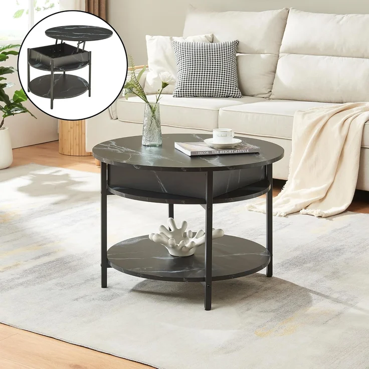 Couchtisch Kandas mit Hebeplatte 70x49 cm Marmoroptik, schwarz [en. casa] – Bild 1